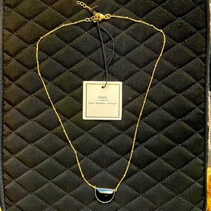 Sterling Silver 14K Gold Plated Necklace with Onyx Genuine Gemstone - NWT